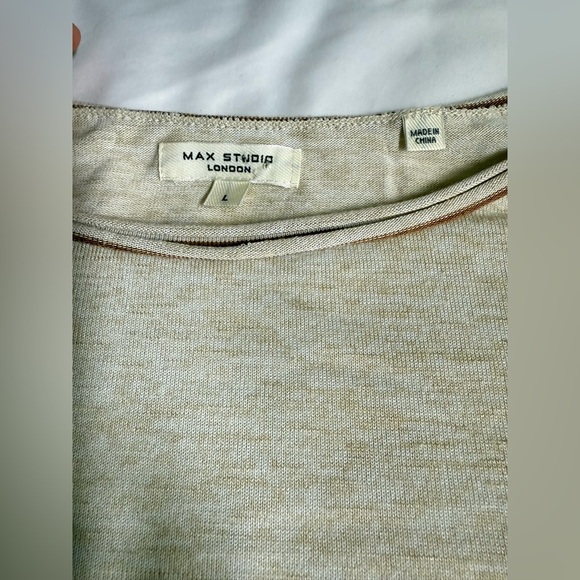 MAX STUDIO Beige and tan Striped Short Sleeve Top size L - Picture 6 of 15